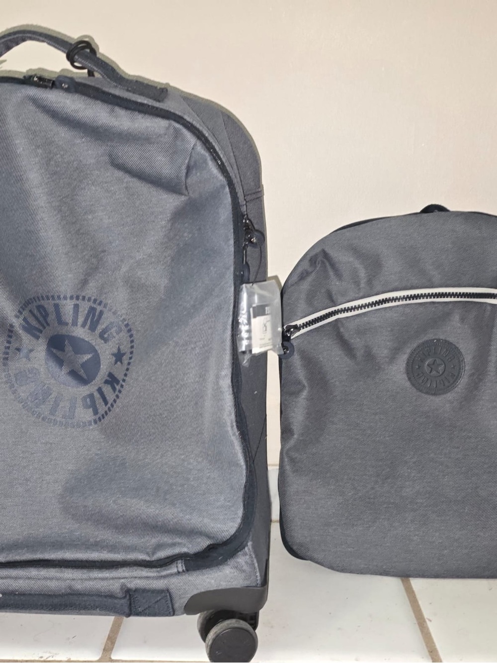 Kipling Charcoal Gray Rolling Backpack with Matching Crossbody